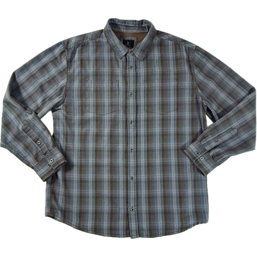 prAna Breathe Mens XL Plaid Cotton Organic Blend Button Up Shirt